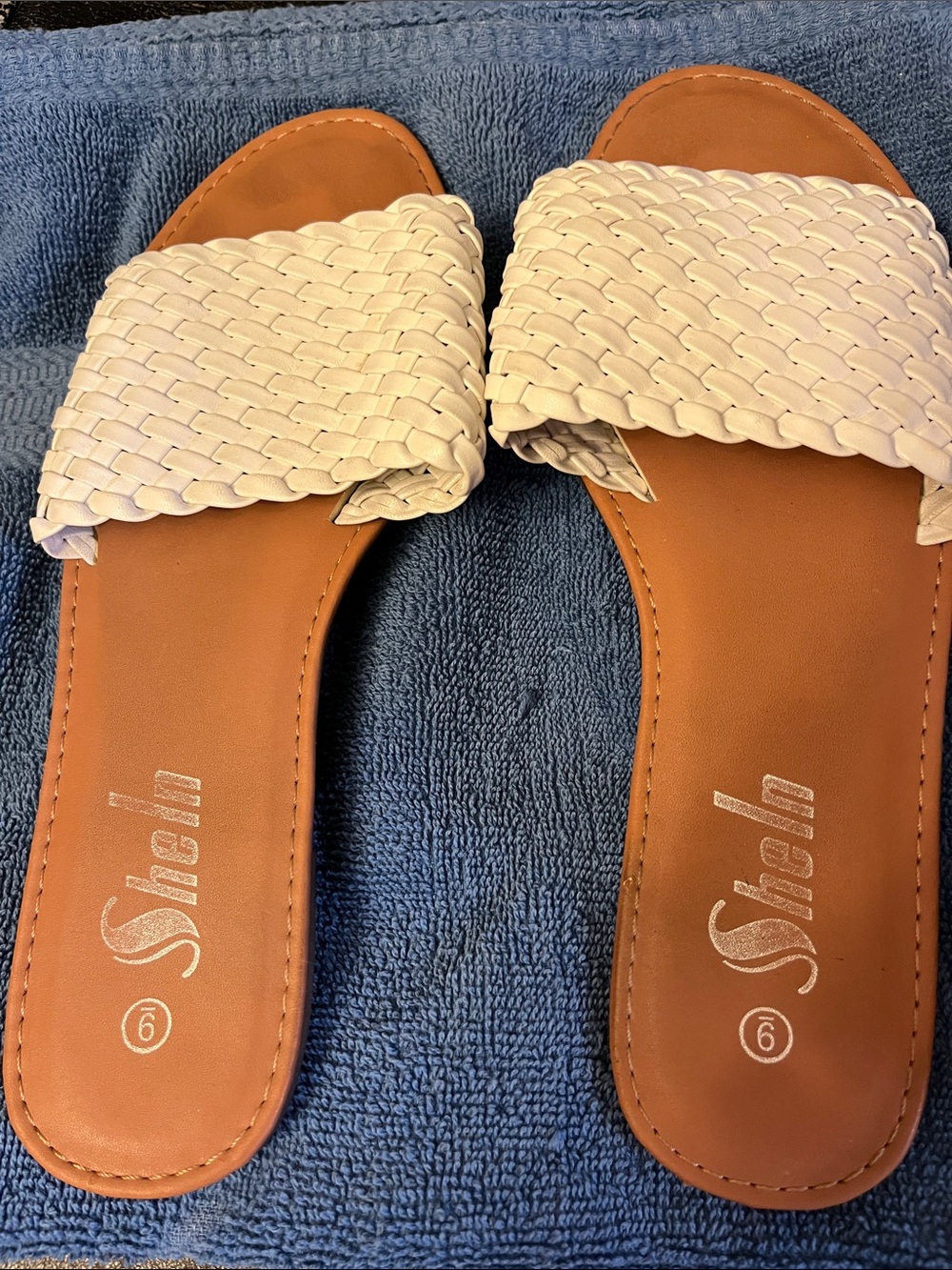 SHEIN Cream Braided Slide Mules with Tan Footbed